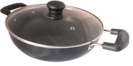 G & D Kadai with Glass Lid All Purpose Pan Nonstick Coating Kadhai Deep Stir Fry for Gas and Induction Cooktop Aluminium Skillet Wok (3mm) 2.2 Ltr Diameter 9.5 Inch
