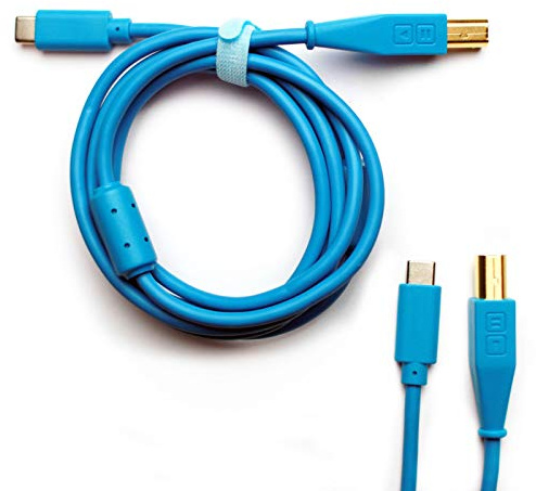 DJ Techtools Chroma Cable USB-C, Hochqualitatives Audio-optimiertes USB-C zu USB-B Kabel (vollständig geflochtene Abschirmung mit zwei Ferritkerndrosseln, Länge: 1.5m mit Klettverschluss), blau