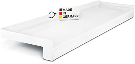 TJ Fensterbank Außen I 90 mm x 1100 mm I Weiß RAL 9016 I hochwertiges Aluminium Fensterbrett mit Seitenabschluss I pflegeleichter & langlebiger Alu Fenstersims I pulverbeschichtete Außenfensterbank