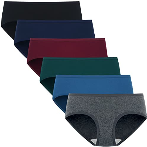 POPKOK Womens Underwear Cotton Hipster Panties Low Rise Briefs 6 Pack(Large, Dark)