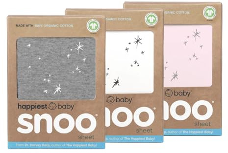 Happiest Baby Sábana Bajera Ajustable para moisés, Ropa de Cama de bebé 100% algodón orgánico, se Adapta al colchón de Cuna SNOO, Paquete de 3 Unidades (Grafito, Marfil, Rosa)