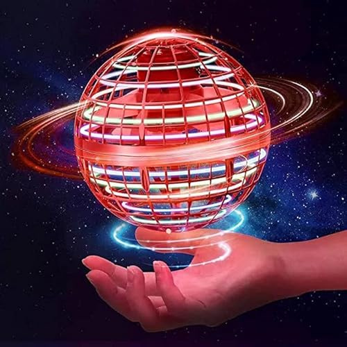 Flying Ball Hover Magic Controller Fly Orb, Boomerang Spinner Drone for Kids Adult Space Toy, Mini Soaring Orb With 360° Rotating RGB Lights Outdoor Indoor UFO Toys - Red