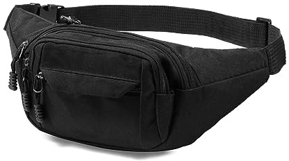 Vinabo Sac Banane Femme & Homme Sacoche Ville Imperméable Unisexe à Effet Holographique Femme Chic Brillant Sac à la Taille pourd'entraînement en Plein air Randonnée Camping, Noir