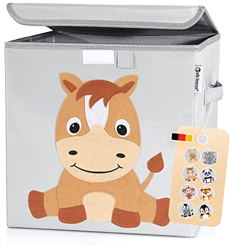 elb finesse ® Aufbewahrungsbox Kinder I süße Tierwelten Motive I extra stabile Spielzeugkiste mit Deckel für Kinderzimmer I Spielzeug Box (33x33x33) zur Aufbewahrung I Ordnungsbox I (Ferdi Pferd)