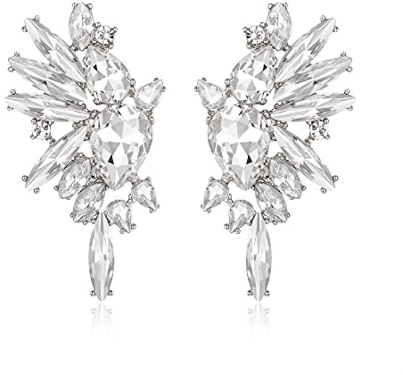EVER FAITH Clear Crystal Fashion Statement Cluster Earrings, Art Deco Marquise Teardrop Wedding Bridal Dangle Earrings for Women