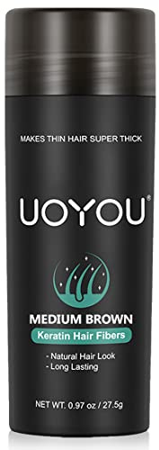 UOYOU MEDIUM BROWN Hair Fibres for Thinning Hair 27.5g Bottle | Undetectable & Natural Keratin Hair Fibers Concealer for Hair Loss for Men and Women | Hair Building Fibres Powder [MEDIUM BROWN]