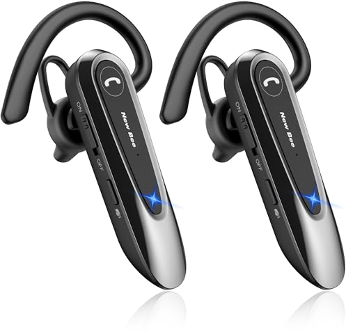 New bee Bluetooth Headset Wireless Freisprech Telefon mit Dual Mic V5.0 Freisprech-Bluetooth-Ohrhörer mit 20 Stunden Sprechzeit Mic Mute Zwei-Geräte-Verbindung für iPhone, Android und Laptop (2 Pack)