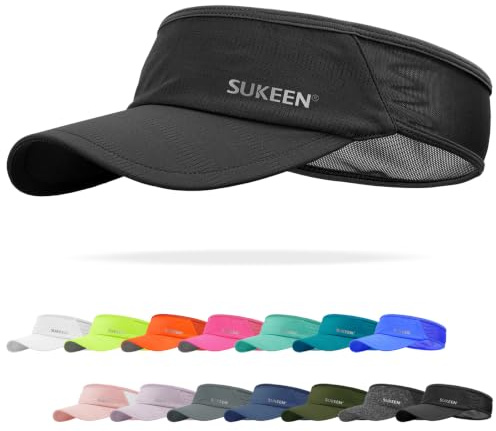 Sukeen Sports Sun Visor Men Women Lightweight Packable Cooling Stretchy Visor Hat for Running, Tennis, Golf Black