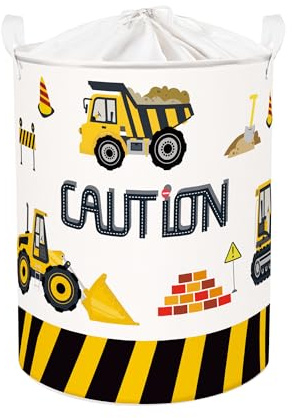 Clastyle 63L Grande Ceste Biancheria Bambini Auto D'ingegneria Gialla con Coperchio per Ragazzo Cestino Portaoggetti Giocattoli Pieghevole Abbigliamento Giocattolo con Manici per Bagno Cameretta