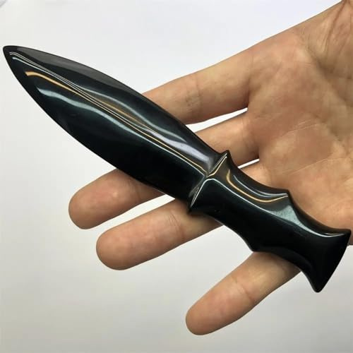 AtkitS Coltello di Ossidiana Naturale Protezione di Cristal Pietra scolpita Pugnale Artigianato Minerale Regali for Uomini Talismano Magico Spada Forniture for Streghe Home Decor(1PCS)