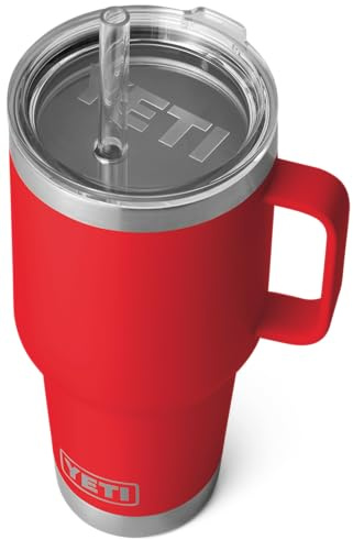 YETI Rambler Straw Mug, Stainless Steel Vacuum Insulated Mug with Stronghold Lid, Rescue Red, 35 oz (1 l)