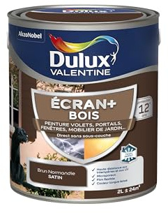 Dulux Valentine Peinture Extérieure Ecran+ Bois - Haute résistance aux intempéries et aux UV, anti-encrassement, couleur longue tenue - Brun Normandie 2 L