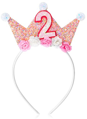 APLZGMG Kleinkind Geburtstagskrone, Geburtstagsmädchen Krone Stirnband, 2. Geburtstags-Stirnband, Geburtstagskrone für Mädchen, Prinzessin Tiara, Blumen Tiara Stirnbänder für Geburtstagsmädchen