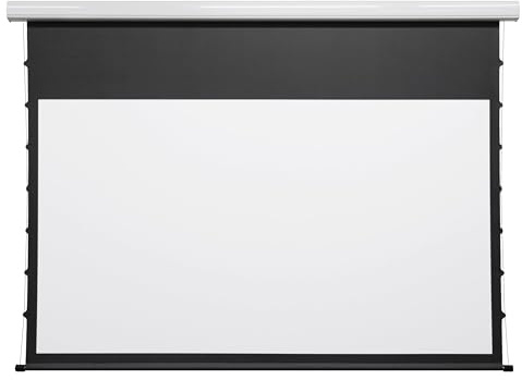 Tensioned Motorized Electric Drop Down 4K/8K Projection Screen, 100 Diagonal 16:9 Matte White with White Aluminum Case Silver Ticket Products P169100
