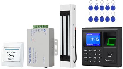 ReaIOKbii 125KHz RFID EM ID Keypad Stand-Alone Door Control System Kit with 180kg/350lbs Electric Magnetic Lock, Exit Button, RFID Key Ring 10pcs, Power Supply