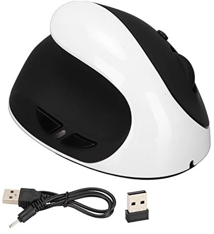 Mouse per Mancini, Mouse Ergonomico Verticale Wireless 2.4G, Mouse Ottico Regolabile 800/1200/1600 DPI, Ricaricabile con Ricevitore USB, per Computer Portatile PC Desktop (bianco