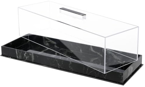 Abizarch Rectangular Cake Tray with Lid, 14x5 Acrylic Clear Cake Stand Platter, Marbleized Bakery Display Case Reusable Dessert Display Case Cake Tray for Countertop Cakes