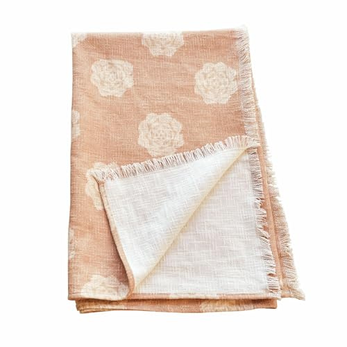Loberon Plaid Belvienne - Weiche Haptik - Zeitloses Rosenmuster - Romantischer Look - Waschbar - Tagesdecke - Überwurf - Baumwolle, rosé/Creme
