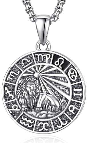 ADMETUS 12 stjärntecken halsband silver 925 stjärntecken hänge smycken runda stjärntecken konstellation kedja gåvor för män med 2,5 mm 50 cm + 2 tum rolokedjor, Sterlingsilver, Ingen ädelsten