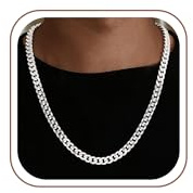HIMSTORY Silver Chain for Men, 925 Sterling Silver 7mm Cuban Link Chain for Men Diamond Cut Silver Necklace Gifts for Father Boyfriends(20 Inches)