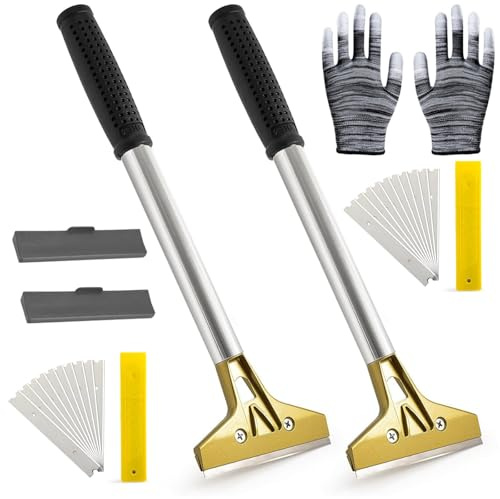 2 Piece Wallpaper Remover Set, Wallpaper Scraper with 20 Replacement Blades and 1 Pair of PU-Coated Striped Gloves, Floor Scraper for Removing Wallpaper and Floor Tile Adhesive, Decals