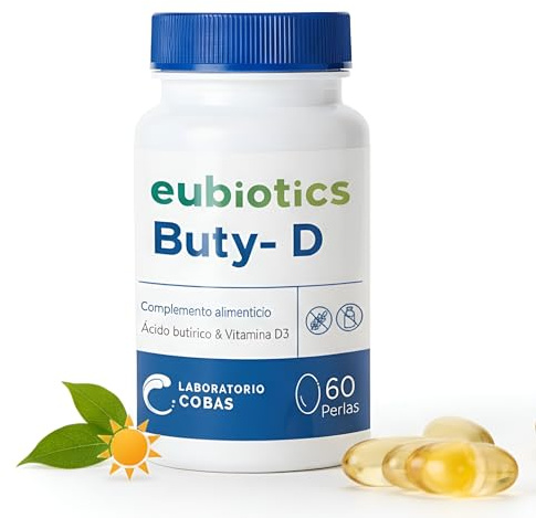 Eubiotics Buty-D 60 Cápsulas - Suplemento de Ácido Butírico Butirato y Vitamina D3 - Sin Gluten y Sin Lactosa - Para la Homeostasis Intestinal