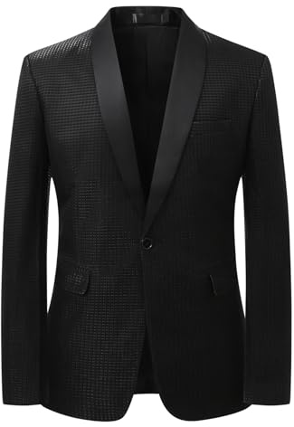 YFFUSHI Blazer Hombre Smoking Elegante Brillante con Cuello de Pico Esmoquin Slim Fit para Cenas Bodas y Galas, Negro, L