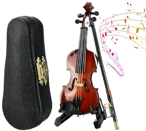 Ofcwoa Piccolo violino con suono, 12,7 cm, decorazione da scrivania, mini strumento musicale, per scrivania, comodino, libreria, scaffale per bambini, hobbisti, amanti della musica, gioco di ruolo