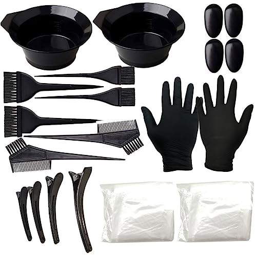 Kit di strumenti per tinture per capelli da 22 pezzi Set di spazzole per parrucchieri, pettine, paraorecchie e ciotola per mescolare