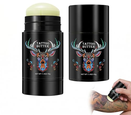 2 Piezas Crema para Tatuajes en Stick, Bálsamo para el Cuidado Posterior del Tatuaje, Hidratante e Iluminador de Color para Tatuajes Nuevos y Antiguos, Mantequilla para Tatuajes