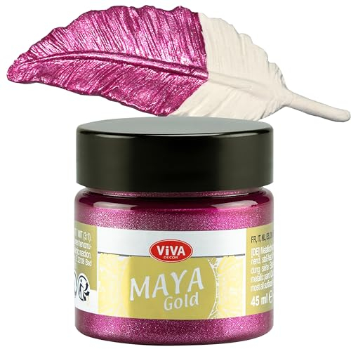 Viva Decor Maya Gold 45ml (Magenta) - Metallic-Acrylfarbe für kreative Werke auf Holz, Glas und Porzellan. Stoßfest, wischfest und wetterfest für glänzende Metall- / Metallic Effekte