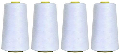 Sasma Home Overlocking Thread - 4 x 5000 Yard Spool - Polyester - White