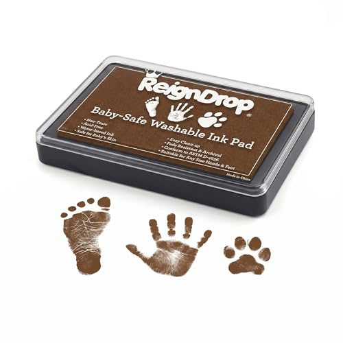 ReignDrop Ink Pad For Baby Footprint & Handprint - Creates Impressive Long Lasting Keepsake Stamp for Infant & Kids. Smudge Proof, Easy to Wipe Off Skin, Safe & Gentle Acid Free(Brown)
