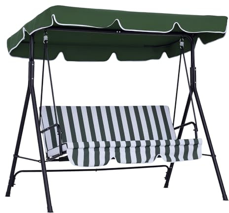 Outsunny Columpio de Jardín de 3 Plazas Balancín Exterior con Techo Ajustable y Marco de Acero para Balcón Terraza Patio Carga 200 kg 172x110x153 cm Verde