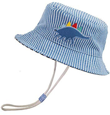 FUYAO Baby solhatt barn småbarn pojkar strand solskydd hatt sommar lekhattar justerbar hakrem hinkhatt, Blå dinosaurie, 12-24 månader