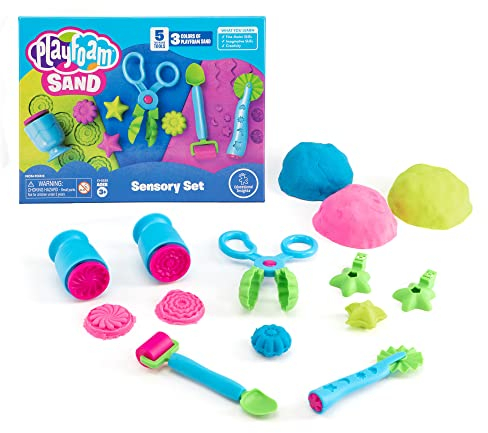 Learning Resources Playfoam Sand Sensorik-Set, Spielsand-Spielzeug in 3 Farben und mit 5 Instrumenten, Spielsand zum Kneten, Mischen und Formen, 3+, Mittel