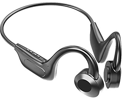 SOONHUA Casque à conduction osseuse, Bluetooth 5. 1 casque sans fil à oreille ouverte avec micro support carte TF, pour la course à pied, le cyclisme, la conduite, la salle de sport