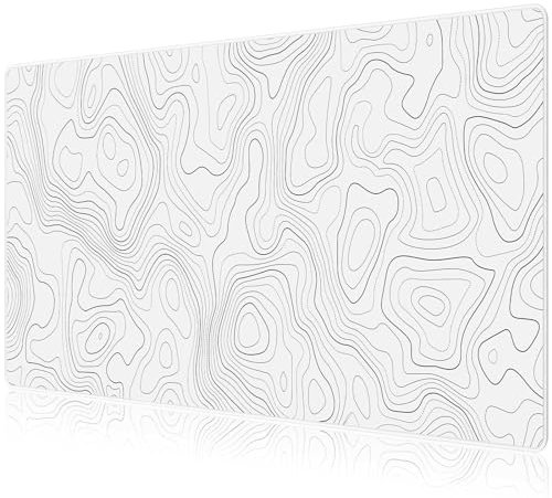 JIALONG Gaming Mouse Pad, Large Desk Pad, Office Desk Mat with Anti-slip Base, Anti-wear Personalized Design, Mousepad with White Topographic 35.4 x 15.7 inches