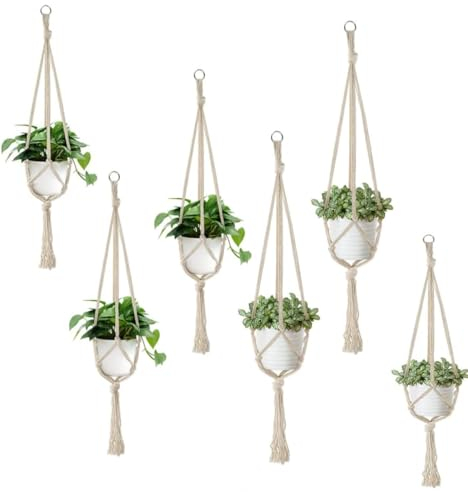 6 Pièces Suspension Plante Macramé, Pot Suspendu Plante Interieur, Porte Plante Mural pour Pots de Fleurs Muraux, décor, Plafond, Balcon, Jardin, 60 cm, 80 cm, 100 cm