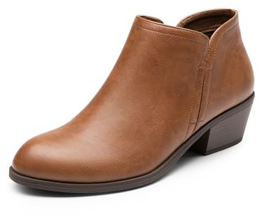 DREAM PAIRS Women's Ankle Boots Low Chunky Heel Comfortable Short Fall Booties Shoes,Size 7.5,Brown-Pu,SDAB2433W