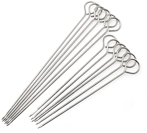 LODDEYEE 12pcs Stainless Steel Roast Goose Needle Barbecue Skewers, BBQ Skewers, Shish Kebab Kabob Skewers Turkey Lacers for Trussing Turkey