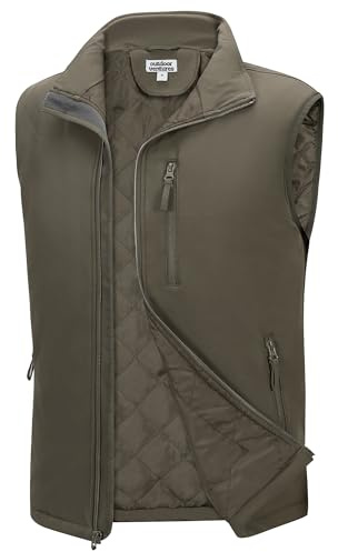 Outdoor Ventures Men's Softshell Puffer Gilet Quilted Outerwear Gilet | Windproof, Waterproof, Warm, 4 Pockets, 4-Way Stretch, Stain Repellent, for Cycling Golf Running Travel Work Casual