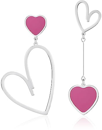 Linawe Orecchini a forma di cuore rosa rosa, orecchini pendenti in argento, orecchini da donna, set di orecchini pendenti Lover