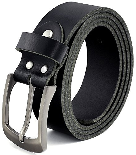 Fa.Volmer ® Cintura da uomo in pelle di bufalo, per uomo, jeans, completo, in vera pelle, nero, larghezza 38 mm, accorciabile, #10125, Nero , Bundweite 130cm = Gesamtlänge 145cm