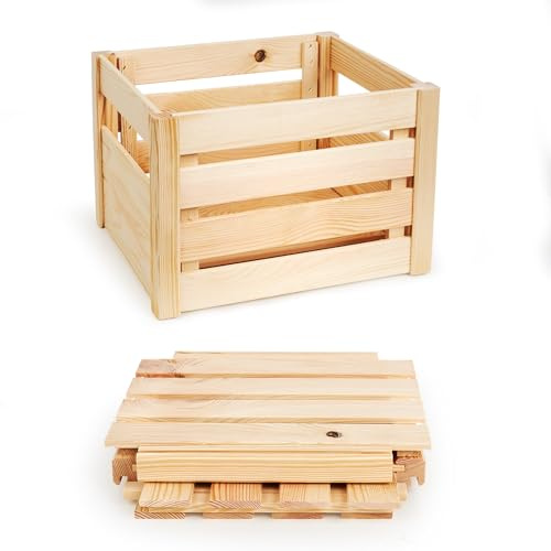 PINEEA Cassetta pieghevole in legno – Cassetta di legno piccola – Scatola decorativa 34,5 x 29,5 x 23,5 cm, montaggio senza attrezzi – Salvaspazio – Ideale per il trasporto e lo