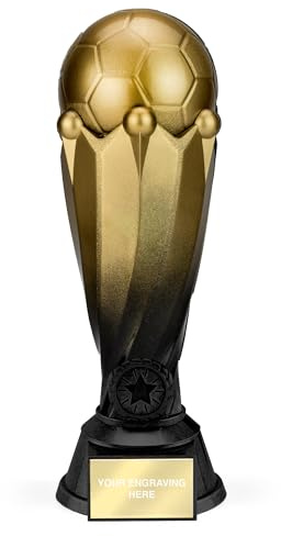 TROPHIESPLUSMEDALS Gold Black Tower Football Trophy, 19cm, Engraving