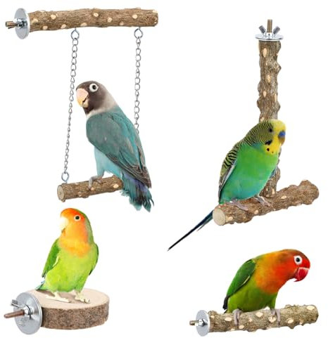 TOYANDONA 4stücke Holzsitzstange Mit Schaukel Für Vogelkäfige Vogelsitzstange Aus Robustem Holz Komfortable Ruheplätze Für Wellensittiche Und Nymphensittiche Mehrere Sitzstangen Für Käfigzub