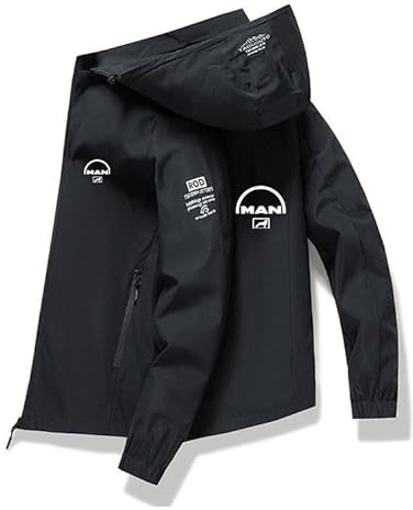 Generisch Chaqueta de ocio para hombre con capucha desmontable para exterior y ciudad | M.a.n-Truck impreso 3D | transpirable y ligero cremallera, Negro , XXL