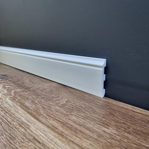 Skirting Board Trim H07P size 12,6x79mm x 2M | Luxury White High-Impact Polystyrene Baseboard Moulding | Water-Resistant, Durable, Shockproof | Smooth Finish | Easy Glue Installation