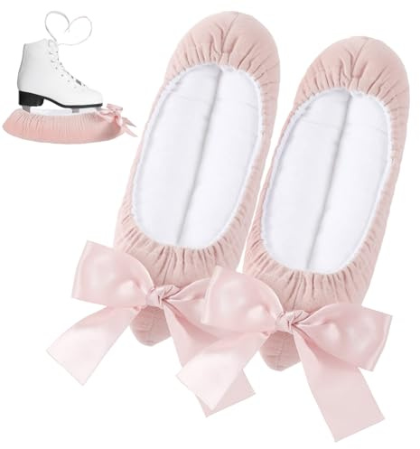 Soulchen Pink Bow Ice Skate Blade Covers Puffy Winter Sports Ice Skate Guards for Women Youth Adults Figure Hockey Skating Blade Protector Accessories Gifts(L)